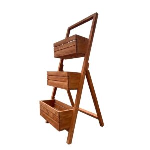 Stojak Potrójny Kaskadowy Drewniany Na Kwiaty w kolorze TEAK
