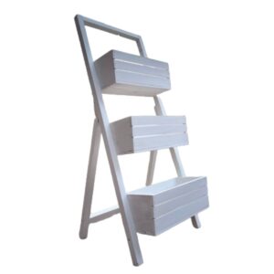 Biała Donica Potrójna z Drewna na Kwiaty – Kwietnik Stojak Kaskadowy