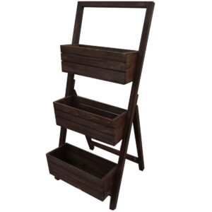 Brązowy Drewniany Kwietnik Kaskadowy – Potrójna Donica Stojak na Kwiaty, Drabinka z Drewna