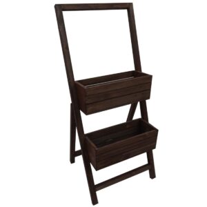 Stojak na kwiaty drewniany podwójny brązowy kwietnik do ogrodu tarasu balkonu