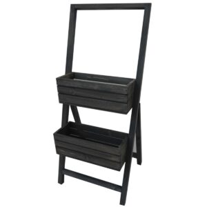 Stojak na kwiaty drewniany podwójny kwietnik antracytowy – elegancki kwietnik na balkon i taras