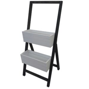 Donica Stojak na Kwiaty Drewniany Podwójny Kwietnik Biało-Szary