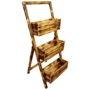 Kwietnik Kaskadowy Potrójny z Drewna – Opalana Donica Stojak na Kwiaty