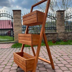 Stojak Potrójny Kaskadowy Drewniany Na Kwiaty