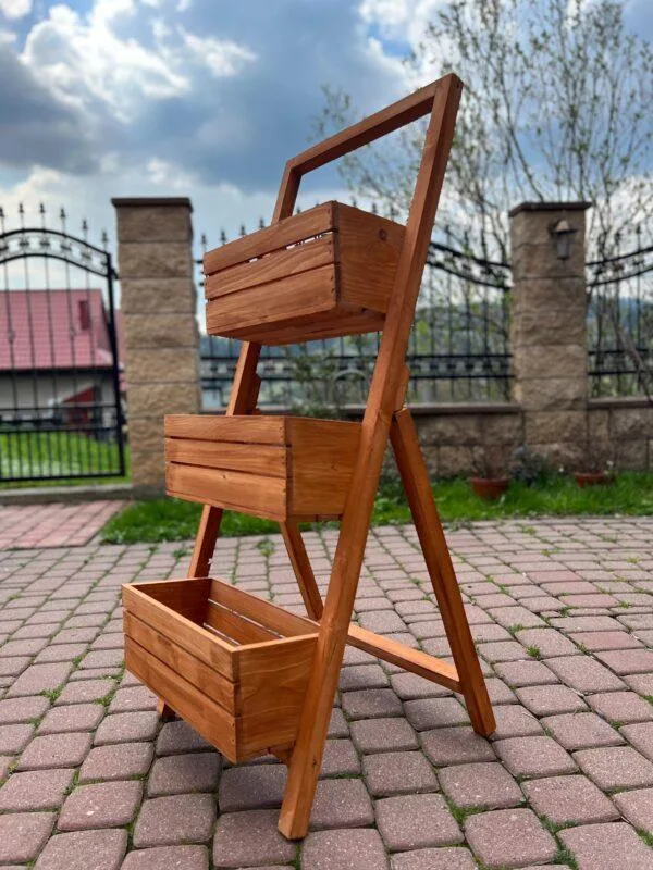 Stojak Potrójny Kaskadowy Drewniany Na Kwiaty